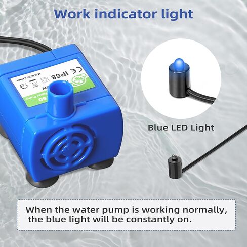 IP68 DR-DC160 submersible water pump Cat Water Fountain Pump for Tritone Ceramic, Stainless Steel, Round Flower Cap Cat Fountains, Automatic Pet Water Dispenser Replacement Pump (No LED) in Saudi Arabia