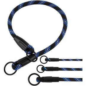 BronzeDog Rope Pro Training Dog Collar Braided No Pull Quick Release Round Lead Collars for Dogs Small Medium Large Puppy (S - 17.7" Long, Blue)