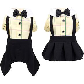 Blue Dog Overalls Pet Couples Dress Pant Plaid Puppy T-Shirts Jumpsuit Clothes for Small Medium Dogs Cats for Party Birthday, L