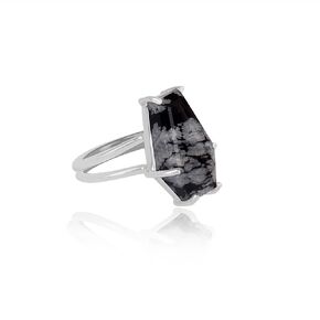 Natural Snowflake Obsidian Gemstone Coffin Ring For Women Solid 925 Sterling Silver Handmade Jewelry Gift For Her (7)