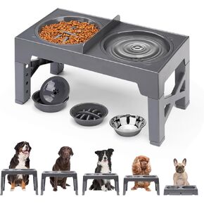 LINGSFSS Elevated Dog Bowls,low Feeder Dog Bowls with No Spill Dog Water Bowl, 5 Heights Adjustable Raised Dog Bowls Stand for Medium Large Dogs, Dog Food Bowls with Non-Slip Feet