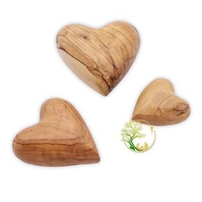Natural Hand-Carved Wooden Heart | Heart Shape Olive Wood Heart | Heart Can Be Engraved for Anniversary, Wedding, Valentine Gifts (Large)