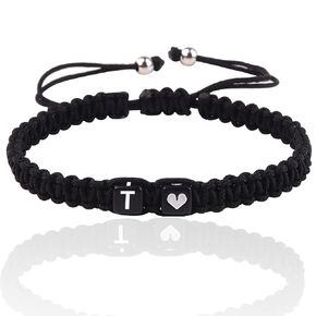 Initial Bracelet for Men Women, C Charm Letter Bracelets for Teen Girls/Boys, Handmade Rope Braided Bracelet, Best Friend Bracelet (Black, C)