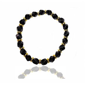Black Onyx Bracelet Highly Protective Bracelet Faceted Black Crystal Bracelet Real Semi Precious Gemstones 8mm Faceted Beads Root Chakra Bracelet USA HANDMADE (black-onyx)
