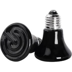 75W Mini Reptile Heat Lamp Bulb(2 Pack) E26/E27 Base,AC110V,Pet Infrared Ceramic Heat Emitter, or Reptile Like Lizard,Tortoise,Brooder Coop, Aquarium,Snake,No Light,Black (75W)