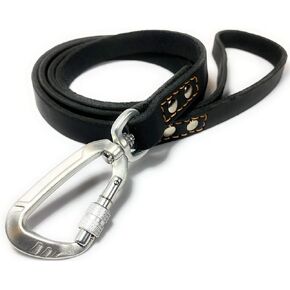 Leather Dog Leash with Locking Carabiner | Strong and Soft Leash for Large Medium Small Dog Training and Walking | 6 Ft Long x ¾" Wide Heavy Duty Real Genuine Leather | Black and Brown