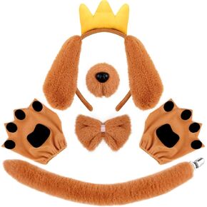 5 Pack Dog Costume Set Including Dog Ears Headband,Nose,Bow Tie,Tail and Gloves for Kids Book Week Day Party Cosplay Supplies