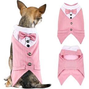 Dog Tuxedo Suit,Pet Bow Tie Wedding Party Clothes for Small Large Dog Formal Photo Shot Shirt(Pink,M)
