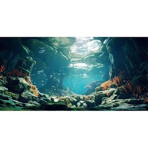 AWERT 36x24 inches Polyester Ocean Floor Fish Tank Background Underwater Coral Reef Stone Aquarium Background Seaweed Cave Sunlight Fish Tank Background