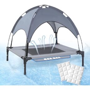 Elevated Dog Bed with Ice Pack, 36'' Large Outdoor Dog Bed with Canopy, Outside Dog Cot Bed with Shade, Portable Cooling Raised Dog Bed Washable, Dog Hammock Bed for Camping & Outdoor Use in Kuwait