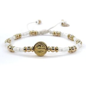St Benedict Coin Bead Round with Miyuki seed beads and Gold Plated spacers Adjustable Bracelet for Women (Red)