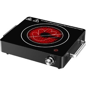 Electric Hot Plate for Cooking, 1400w Portable Infrared Burner,7 In Single Burner Electric Glass Cooktop,9 Level Temperature Setting & Easy to Clean,Countertop Electric Stove for Home Camp Apt