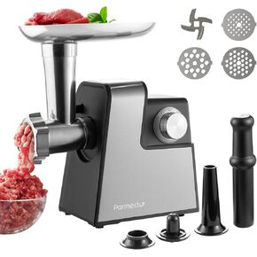 Electric Compact Meat Grinder for Home Use: Meat Mincer with 3 Plates, Blade, Sausage Stuffer, Kibbeh Kit, Stainless Steel Meat Grinder Machine Sausage Maker Kubbe Maker for Homemade Hamburger