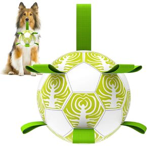 Dog Toys Soccer Ball with Straps, World Cup Interactive Toys for Tug of War, Dog Water Toys, Puppy Birthday Gifts for Medium & Large Dogs (2025 New, 8 Inch)