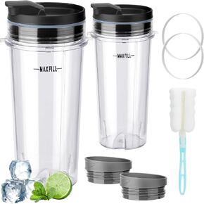 Ninja Blender Cups Replacement 16 oz Cups Kit with Sip & Straw Lids and To Go Lids QB3001SS BL660 BL770 BL740 BL810
