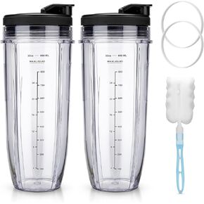 Ninja Blender Cups Replacement 32 oz Cups Kit with Sip & Seal Lids BL450 BL480 BL486 BL487 BL492 BL494 BL642 BL682 NN100 BL2012