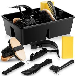 8 Pcs Horse Grooming Kits Include Horse Grooming Box, Horse Brush Face Body, Sweat Scraper, Hoof Pick with Brush, Mane Comb, Tail Comb, Bathing Sponge Gift for Horse Riders Beginners