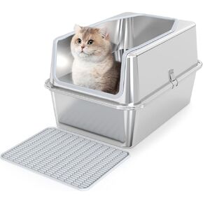 Stainless Steel Cat Litter Box - Extra Large Litter Box for Big Cats, Enclosed Cat Litter Box, Easy to Clean, Non-Sticky, XXL High Side Metal cat Litter Box