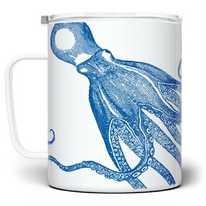 Octopus Cephalopod Travel Tumbler Coffee Mug with Lid, Nautical Sea Life Kraken Cup, Gift for Him, Friend, Coworker (18oz)