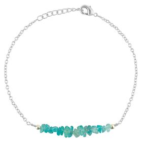 Natural Blue Apatite Chips Bar Bracelet, Healing Crystal, Silver Plated Raw Beads Bracelet, 7+1 inch Adjustable Chain, Gift For Her