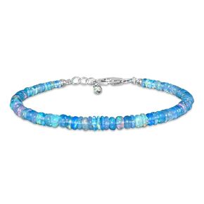 InfinityGemsArt Natural Blue Opal Gemstone Beads Bracelet for Women, Birthstone Jewelry, Chakra Energy Healing Crystals, Rhodium Plated 925 Sterling Silver Chain 8 inch, Gorgeous Women Bracelet