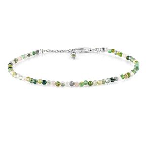 Mother's Day Gifts Natural Moss Agate Gemstone Full Micro Beads Dainty Bracelet Jewelry for her, Birthstone, Energy Crystals, Silver Plated Chain 8 inch