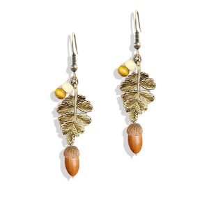 Handmade Leaf Natural Pine Cones Earrings for Women Autumn Pinecones Earrings Real Acorn Pine Cones Earrings for Winter Fall Christmas Thanksgiving Decorations Jewelry (Fall Acorn)