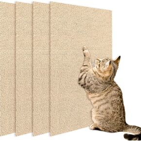 4 Pack Cat Scratch Mats 24"x16", Self-Adhesive Trimmable Cat Scratching Post Carpet Cat Floor Scratching Pad Rug Cat Tree Replacement Parts Mat Cat Scratcher for Step Couch Furniture Protector(Beige)