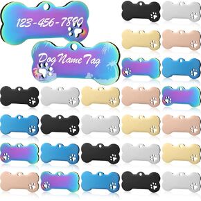 Hicarer 30 Pcs Stainless Steel Blank Pet ID Tags Personalized Dog Name Tag with Hollow Design Engraved on Both Sides Dog Cat Collar Name Accessories Regular Size DIY