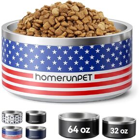 Dog Bowl, HomeRunPet Dog Food Water Bowl with Non-Slip Rubber Base, Metal Insulated Stainless Steel Dog Bowls, Double Wall Dog Bowl for Small Medium Large Dogs, Durable, Dishwasher Safe, 32oz