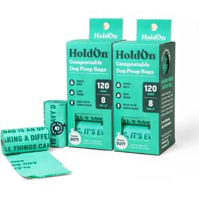 HoldOn Pet Waste Bags - Unscented Leak Proof & Tear Resistant Dog Poop Bags Extra Thick Durable (2 Pack)
