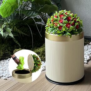 2.6 Gal Dog Poop Trash Can Outside - Outdoor Poop Garbage Can - Small Pet Waste Container with Lid - Front Porch, Backyard, Waste Bin for Dog Poop - Plant Styled Dog Poop Bucket - Grey