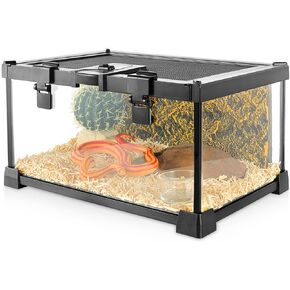 Mini Reptile Glass Terrarium Vivarium 12'' x 12'' x 12'' Full View Tank Small Amphibians Glass Habitat Cage with Feeding Slot & Box Lock Buckle