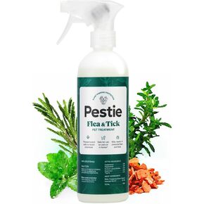 Pestie Flea & Tick Treatment for Pets, Plant-Powered Spray, Repels and Kills Fleas, Ticks and Mosquitos, Safe for Cats and Dogs, Easy Spray-On, Featuring Cedarwood, Peppermint, Thyme, and Rosemary