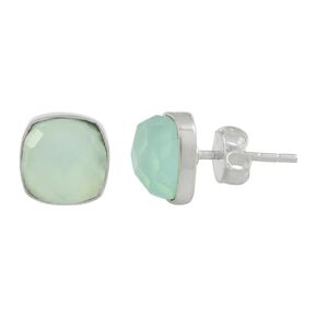 10mm Cushion Shape Natural Labradorite Gold Plated 925 Sterling Silver Hypoallergenic Stud Earrings for Women – Dainty Trendy Antiqued Silver Earring Gifts for Her (Chalcedony)