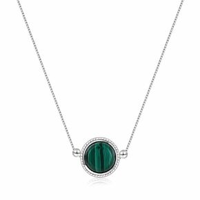 Real Malachite Crystals Stone Necklace - Energy Stone Malachite Healing Crystal Pendant Set-in Luck Pattern on Back, Valentine's Day Gifts Sterling Silver Adjustable Gemstone Necklace 18 Inch