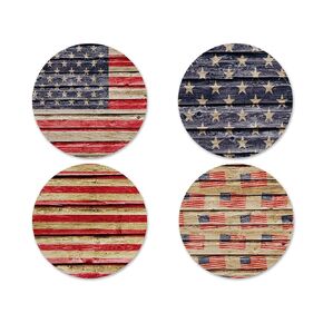 American Flag Coasters July 4th Table Decor Memorial Day Patriotic Rustic Farmhouse Neoprene Drink Set of 4 Handmade
