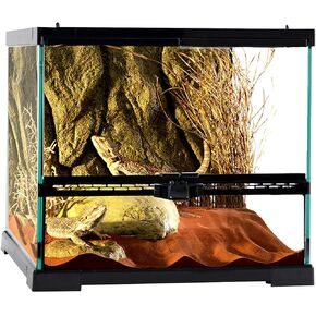 Reptile Glass Tank 12"*12"*12" Terrarium Habitat with Double Hinge Door and Top Screen Ventilation for Bearded Dragon,Lizard,Leopard Gecko,Snake,Hermit Crab with Carpet and Hygrothermograph