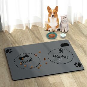 24"×36" Pet Feeding Mat, Absorbent Dog Food Mat, No Stains Cat Bowl Mat for Food and Water, Easy to Clean Pet Placemats, Quick Dry Dog Water Dispenser Mat (Paws, Black,24''x36'')