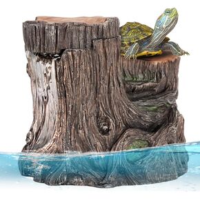 REPTIZOO Turtle Tank Filter, Decorative Resin Stump Aquarium Filter with Basking Platform Flow Adjustable Turtle Filter with Multi-layer Filtration, 45GPH Aquarium Filter for Up to 10 Gallon