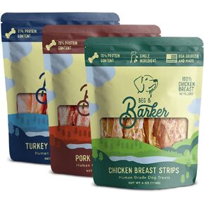 Beg & Barker Chicken, Pork, & Turkey Jerky for Dogs (4 oz, Pack of 3) - Dog Training Treats - Natural Dog Treats Made in The USA - Grain Free, Diabetic-Friendly, High Protein, Sugar-Free…