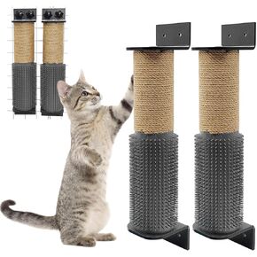Cat Scratching Post for Crate Cage 2 Pack Wall Mounted Cat Scratcher Post with Self Groomer and Massager Sisal Crate Climbing Post for Indoor Kitten (11.8 x 2.76 in)