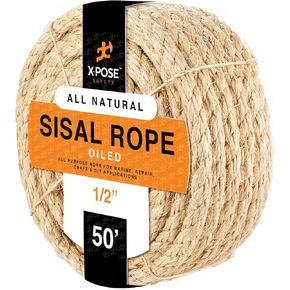 Sisal Rope - 1/2 Inch Thick Rope - 50 Ft Rope - Heavy Duty Durable Natural Fiber Rope - Crafts, Cat Scratching Post, Cat Tree Rope Replacement, Scratch Tower for Cats - Indoor/Outdoor Carpet
