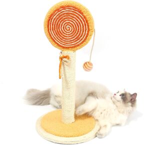 Cat Scratching Post, 22" Cute Kittens Scratch Posts with Hanging Ball, Sturdy Post & Stable Base, Ideal for Indoor Cats, Small & Large Sizes Kitty Available