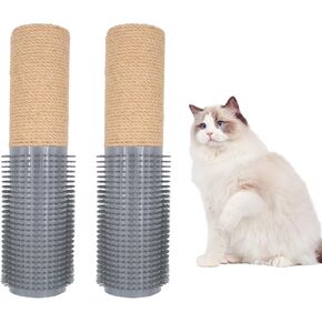 2 PCS Cat Scratching Post with Self Groomer Cat Brush, Jute Twine Vertical Scratcher Posts for Indoor Cats and Kittens, 11.8 Inches Cat Scratch Pole Cat Claw Scratcher Covered with Jute Twine in Kuwait