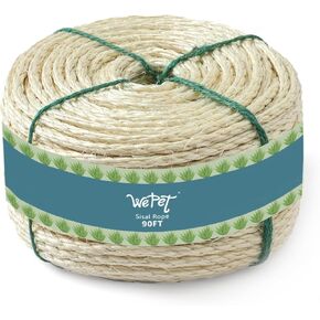 Cat Natural Sisal Rope for Scratching Post Tree Replacement, Hemp Rope for Repairing, Recovering or DIY Scratcher, Natural color, 30FT