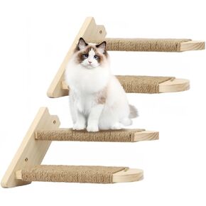 Cat Wall Steps,Large Cat Climbing Stair Shelf,Four Step Wood Cat Stairway with Jute Rope for Small Kitty Cats Perch Platform Supplies Cats Scratching Post in Kuwait