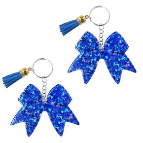 Glittering Cheer Bow KeyChain - Cheer Charm Keychains Bulk - Girls Cheerleading Accessories - Cheer Gift for Cheerleaders and Team Members - Blue/2pcs