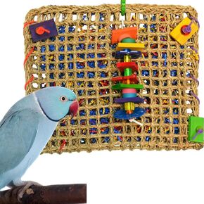 Super Bird Creations SB707 Seagrass Foraging Pouch Bird Toy - Interactive and Engaging Foraging Toy for Birds - Natural Seagrass Mat for Small Cockatoos Mini Macaws - Large Bird Size 14" x 8" x 13"