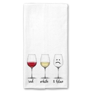 Red, White and Blue Funny Wine Drinker Kitchen Microfiber Bar Tea Towel